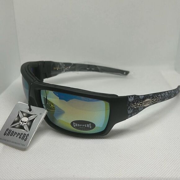 Choppers Mirrored Mens Skull Padded Biker Lens Sunglasses - Picture 1 of 3